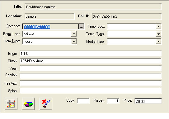Screenshot of an item record for a serial