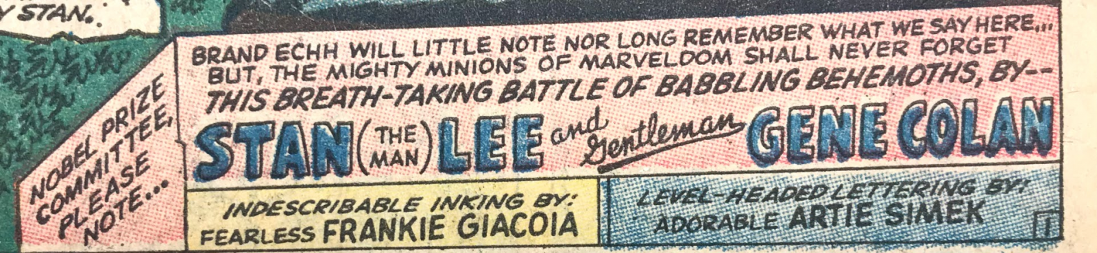 Example comic book credits where the writer and penciler are not identified as such